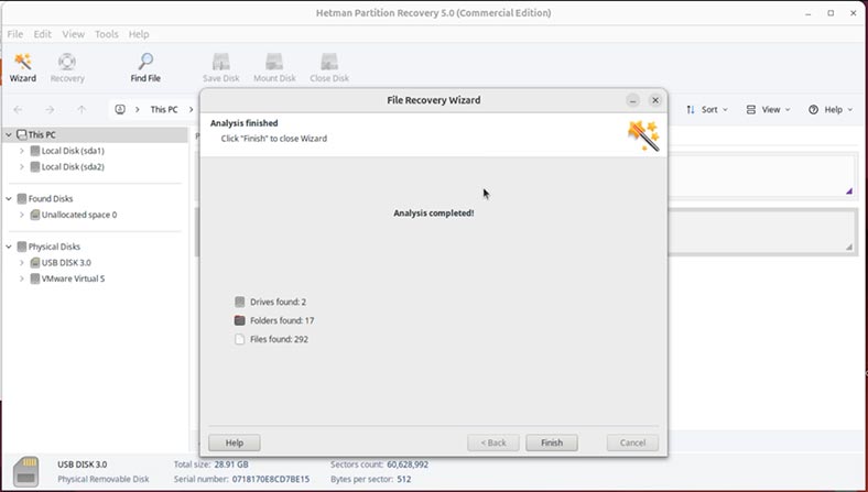 Hetman Partition Recovery: Análisis del disco completado