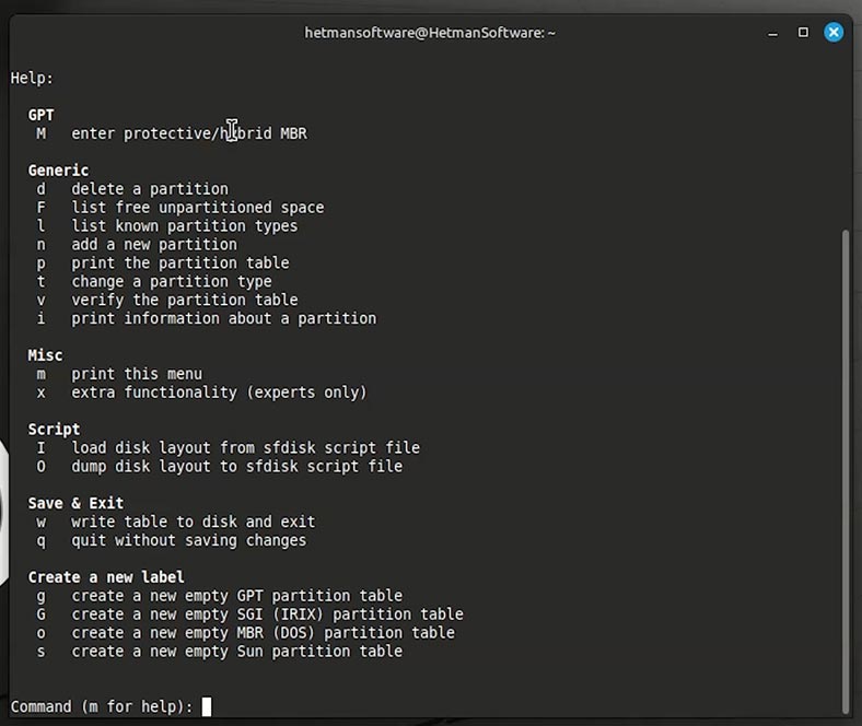 Sintaxis de Fdisk