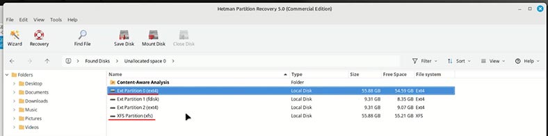 Hetman Partition Recovery: particiones de disco sdb eliminadas