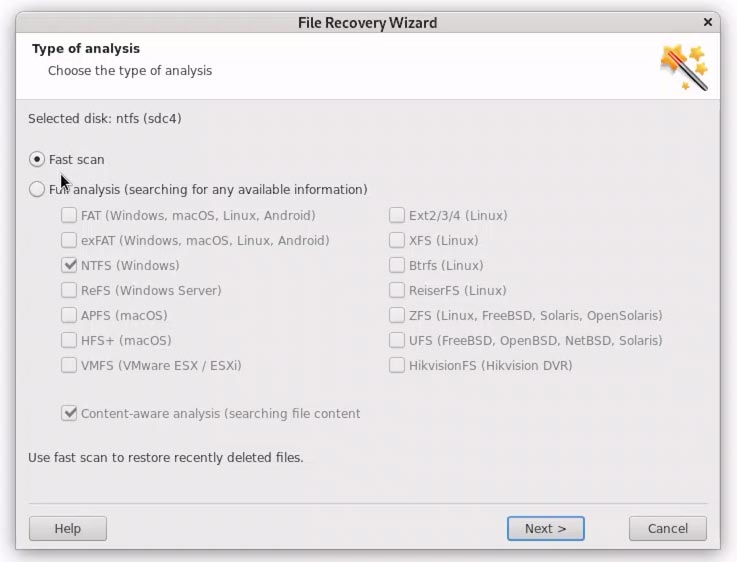 Hetman Partition Recovery: Szybkie skanowanie