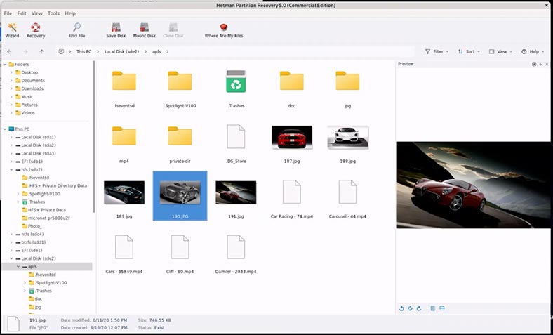 Hetman Partition Recovery: pliki dysku apfs