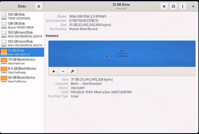 Narzędzie Dyski: btrfs-disk