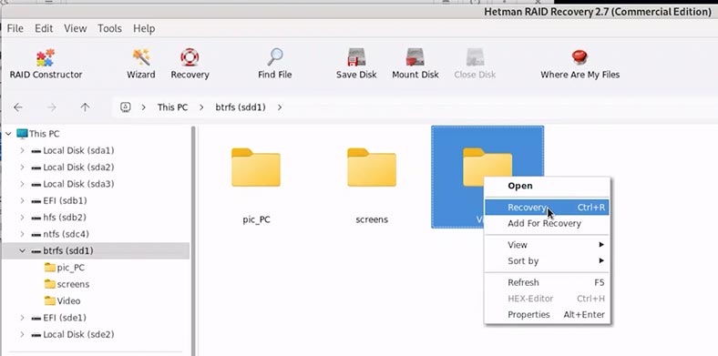 Hetman RAID Recovery: odzyskiwanie plików na dysku btrfs