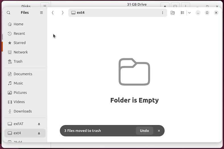 Carpeta ext4 con archivos eliminados