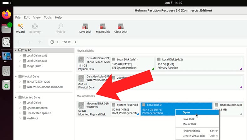  Hetman Partition Recovery: disco da máquina virtual montado