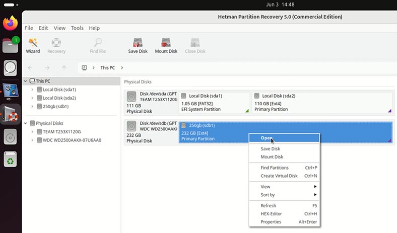  Hetman Partition Recovery: abrir disco sdb1