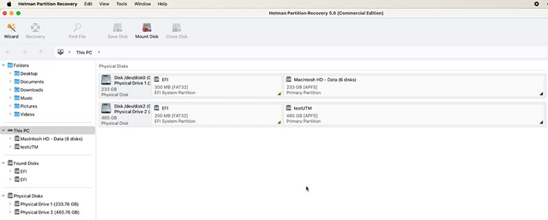 Hetman Partition Recovery: une liste de tous les lecteurs connectés Hetman Partition Recovery: une liste de tous les lecteurs connectés