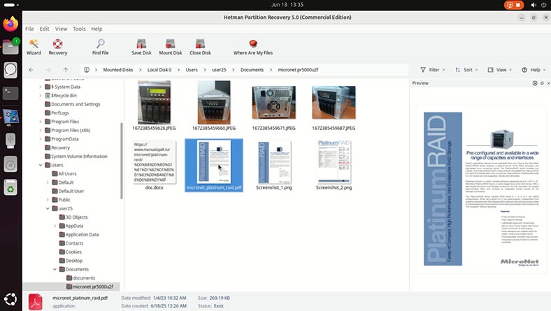 Hetman Partition Recovery: Données du disque KVM