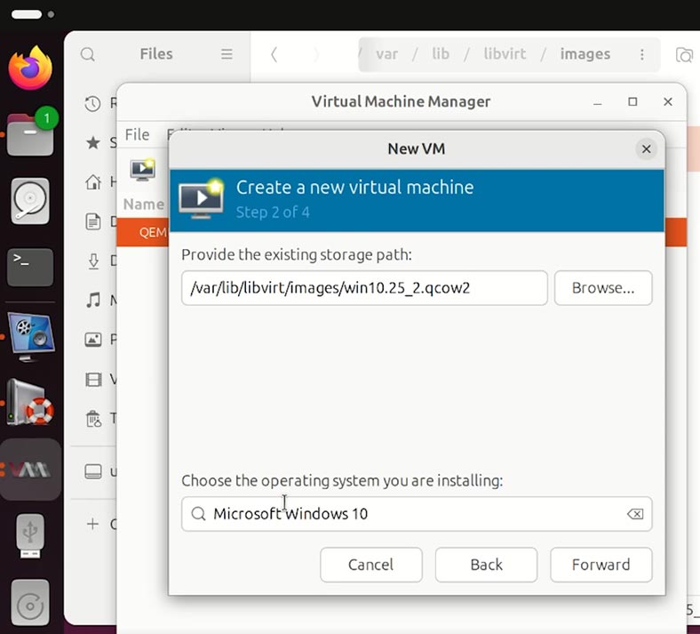 KVM: chemin vers l'image disque existante