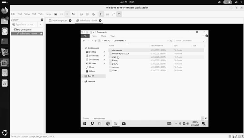 Archivos en una máquina virtual VMware