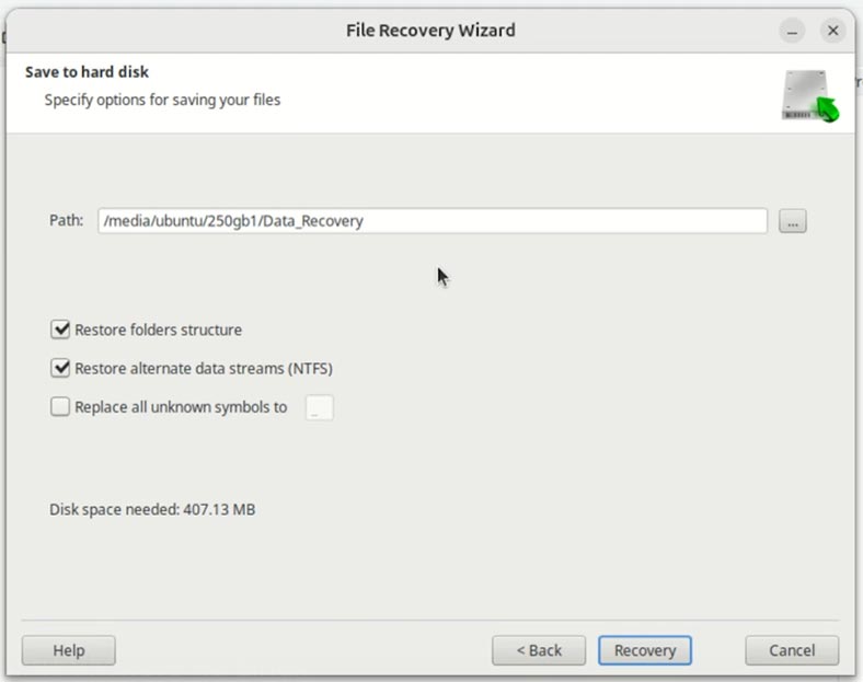Hetman Partition Recovery: recuperar archivos de VMware en una carpeta