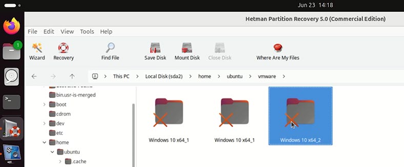 Hetman Partition Recovery: Máquina virtual VMware identificada