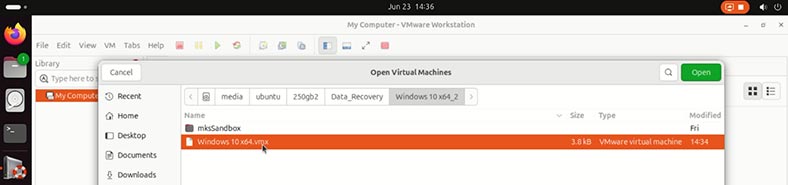 VMware Workstation: ruta del archivo vmx de la máquina virtual