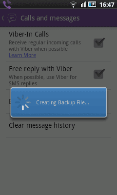 Viber. Creating Backup File...