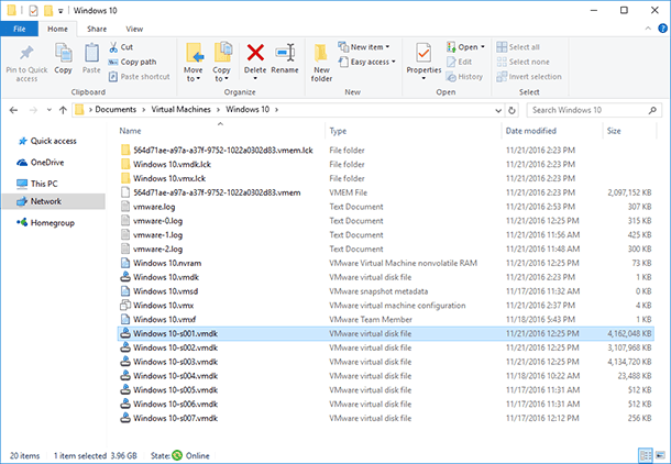 Files of VMware operating system C:UsersUserNameDocumentsVirtual MachinesVirtualMachineName