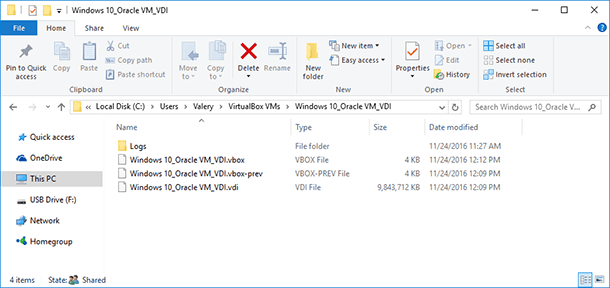 While the virtual machine is running, the program can create additional files or folders 