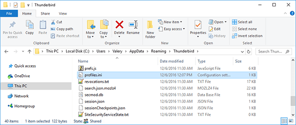 where is mozilla thunderbird profile folder