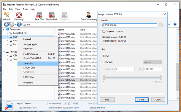 Hetman Partition Recovery. Enregistrer le disque