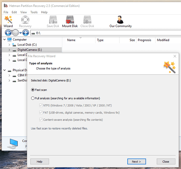 Hetman Partition Recovery. Type of analysis