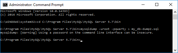 cmd. MySQL database can be restored with mysqldump 