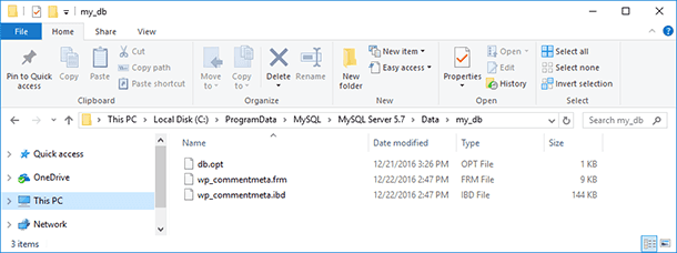 my_db. Data of every database is stored in a folder with its name