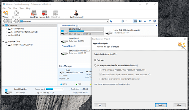 Hetman Partition Recovery. Type of analysis