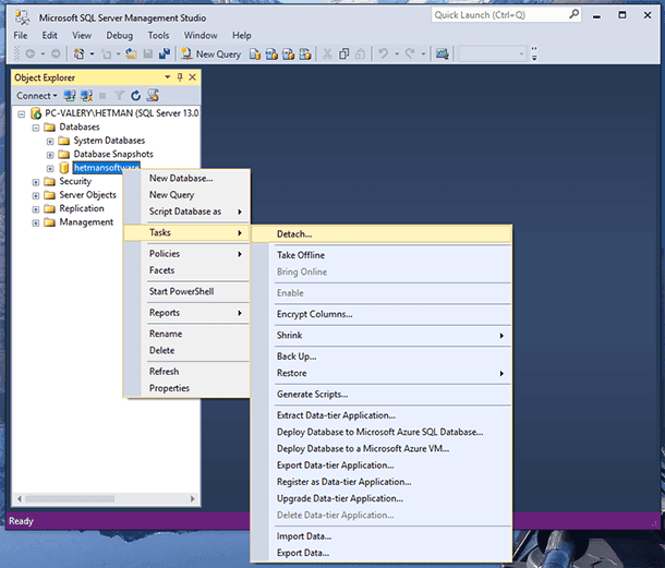 microsoft sql studio manager export 2012