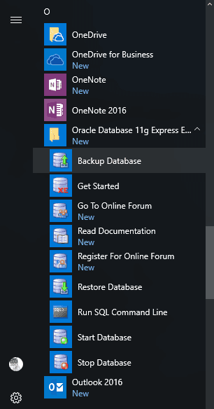 Select Backup Database among other applications in the Start menu