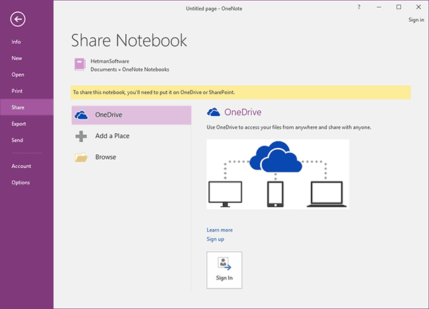 share onenote page