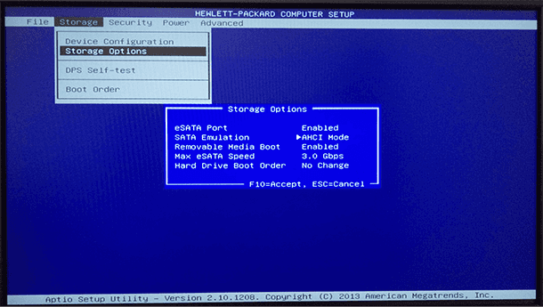 Hewlett-Packard Computer Setup. «AHCI Mode»