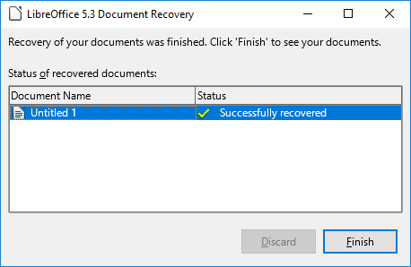 LibreOffice. إنقر فوق «إبدأ» وستتم إستعادة المستند.