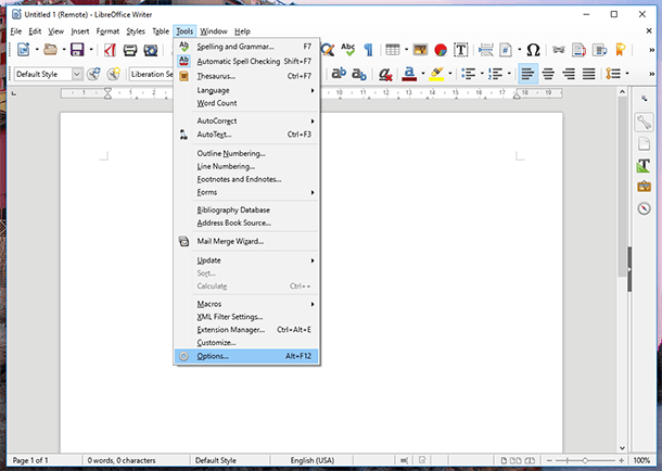 LibreOffice. Tools / Options