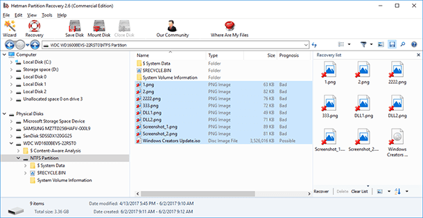 Hetman Partition Recovery. Analyser le lecteur logique qui représente l'espace de stockage