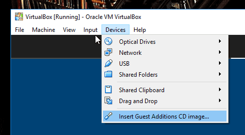 VirtualBox. Insert Guest Additions CD image...