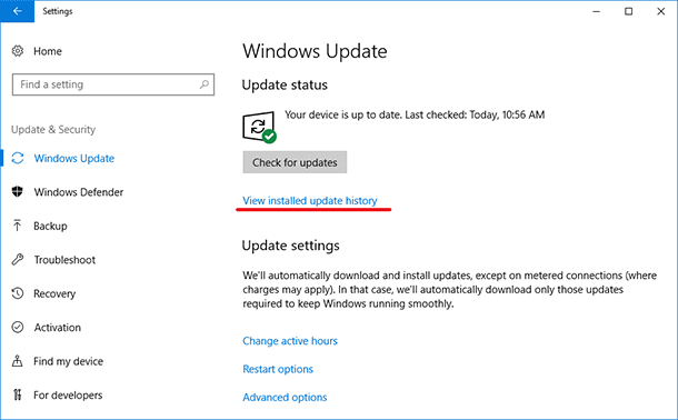 View Installed Update History