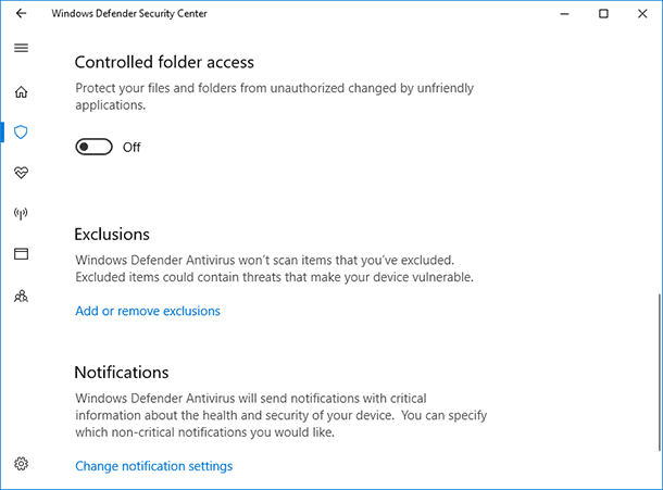 Windows Defender. Controlled folder access