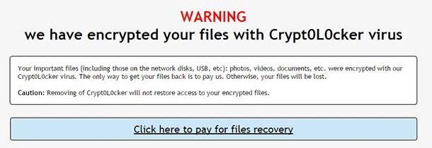 Warning! We have encrypted your files with Crypt0L0cker virus