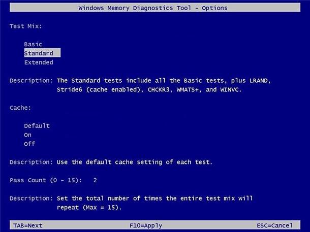 Windows Memory Diagnostics. To change the scan options