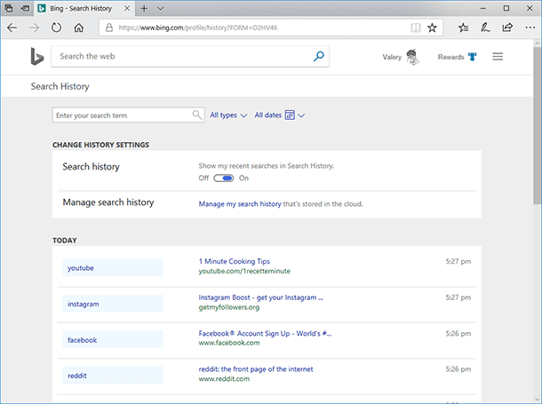 View Online Activity Google Bing YouTube