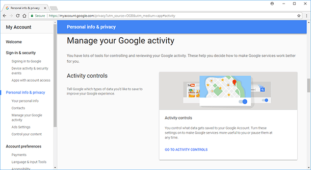 Google. Activity Controls