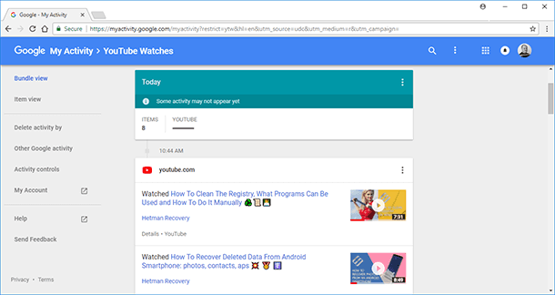 YouTube. “Manage activity”