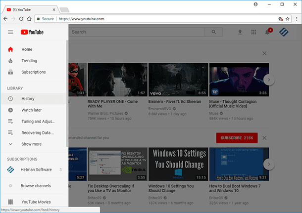 YouTube. You can also view or clear search and watch history through YouTube interface.