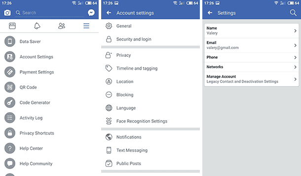 Account settings / Settings / Manage account