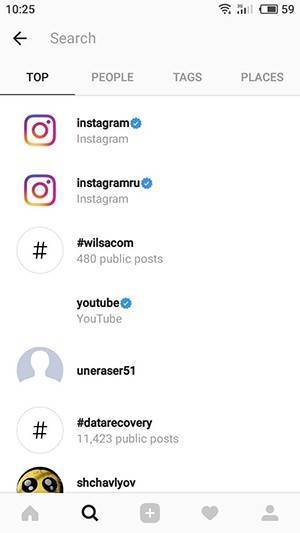 Instagram. Search field