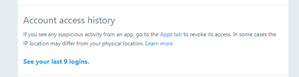 Twitter. Account access history