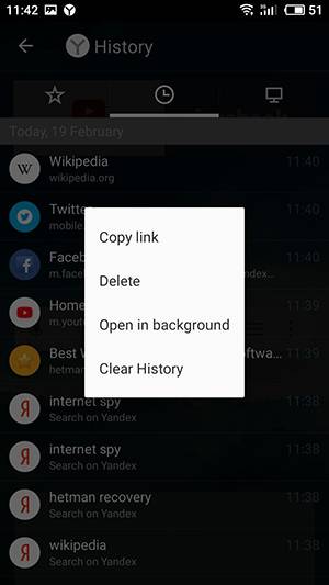 Yandex.Browser. “Clear history” if you want to delete everything.