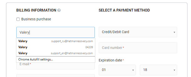 Billing Information Autofill