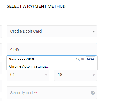 Bank cards data Autofill