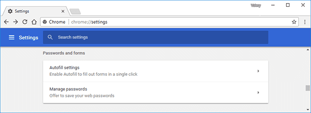 Google Chrome. Passwords and forms