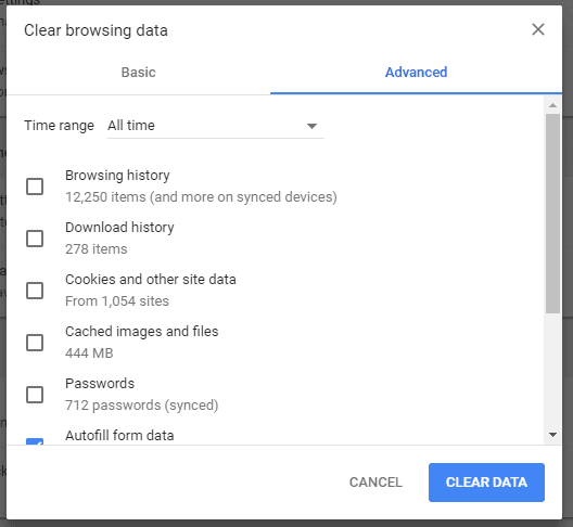Google Chrome. Clear browsing data